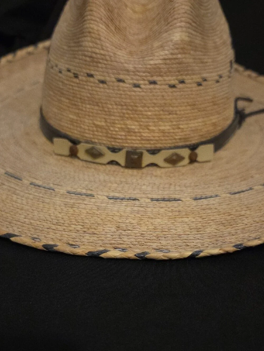 100% Palm  Hat with Decorative Band From Mexico.